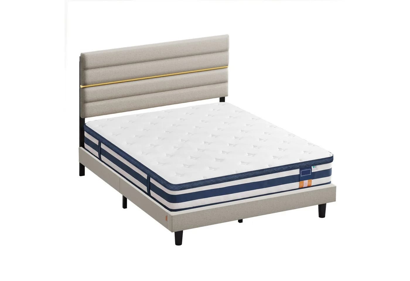 VASAGLE Polsterbett mit Matratze Set Beige/Blau Stauraum - Bild 2