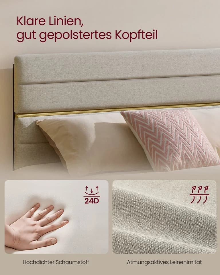 VASAGLE Polsterbett mit Matratze Set Beige/Blau Stauraum - Bild 3