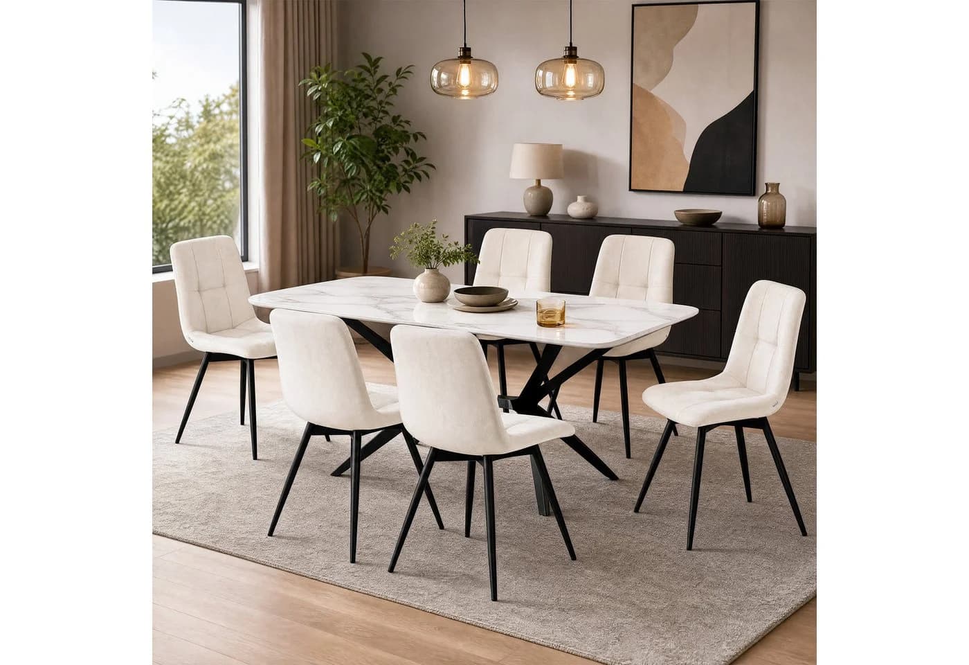 VASAGLE Esszimmerstuhl 6er Set Beige Samt 360° Drehbar