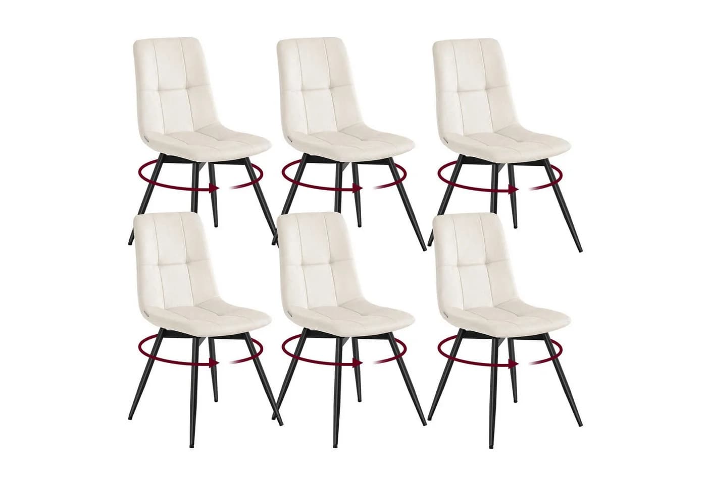 VASAGLE Esszimmerstuhl 6er Set Beige Samt 360° Drehbar - Bild 2