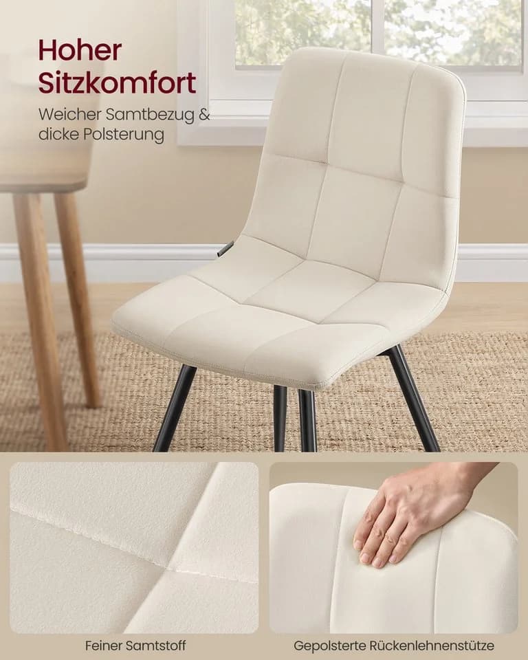VASAGLE Esszimmerstuhl 6er Set Beige Samt 360° Drehbar - Bild 3