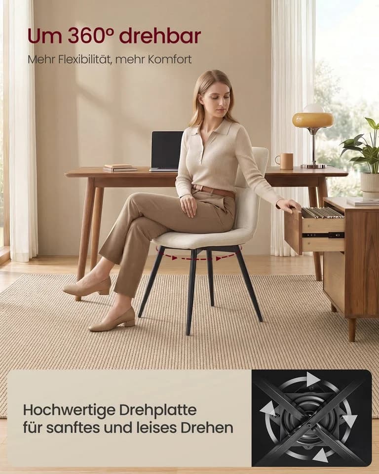 VASAGLE Esszimmerstuhl 6er Set Beige Samt 360° Drehbar - Bild 5