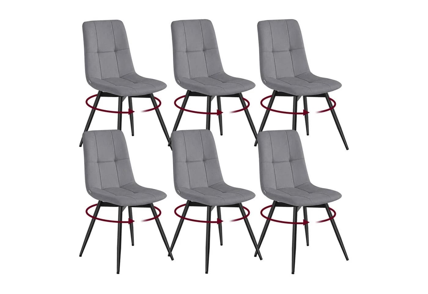 VASAGLE Esszimmerstuhl 360° Drehbar Grau Samt 6er Set - Bild 2