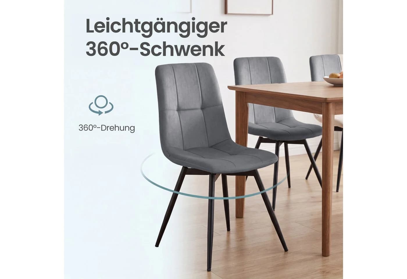 VASAGLE Esszimmerstuhl 360° Drehbar Grau Samt 6er Set - Bild 4