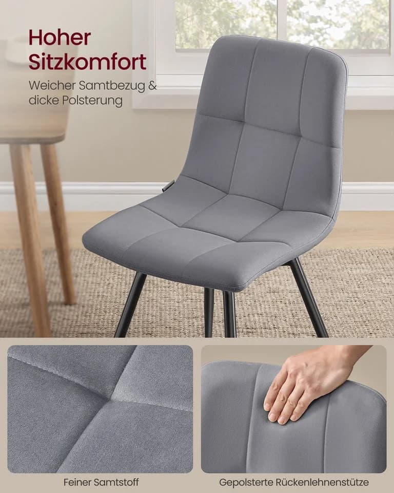 VASAGLE Esszimmerstuhl 360° Drehbar Grau Samt 6er Set - Bild 5