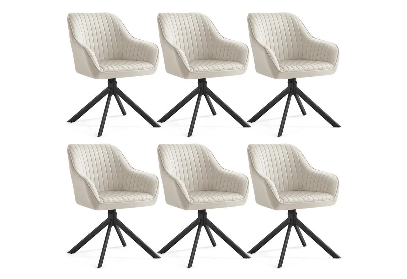 SONGMICS Esszimmerstuhl 360° drehbar Samt Beige-Schwarz (6 St) - Bild 2
