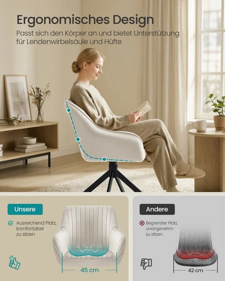 SONGMICS Esszimmerstuhl 360° drehbar Samt Beige-Schwarz (6 St) - Bild 3