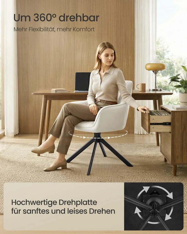 SONGMICS Esszimmerstuhl 360° drehbar Samt Beige-Schwarz (6 St) - Bild 4