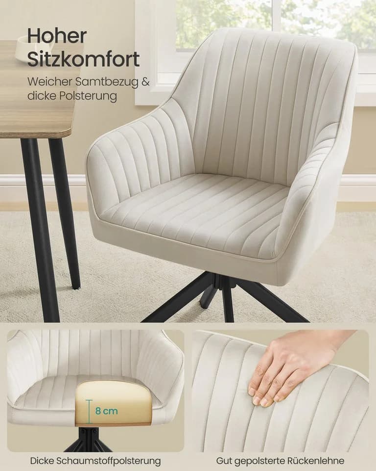 SONGMICS Esszimmerstuhl 360° drehbar Samt Beige-Schwarz (6 St) - Bild 5