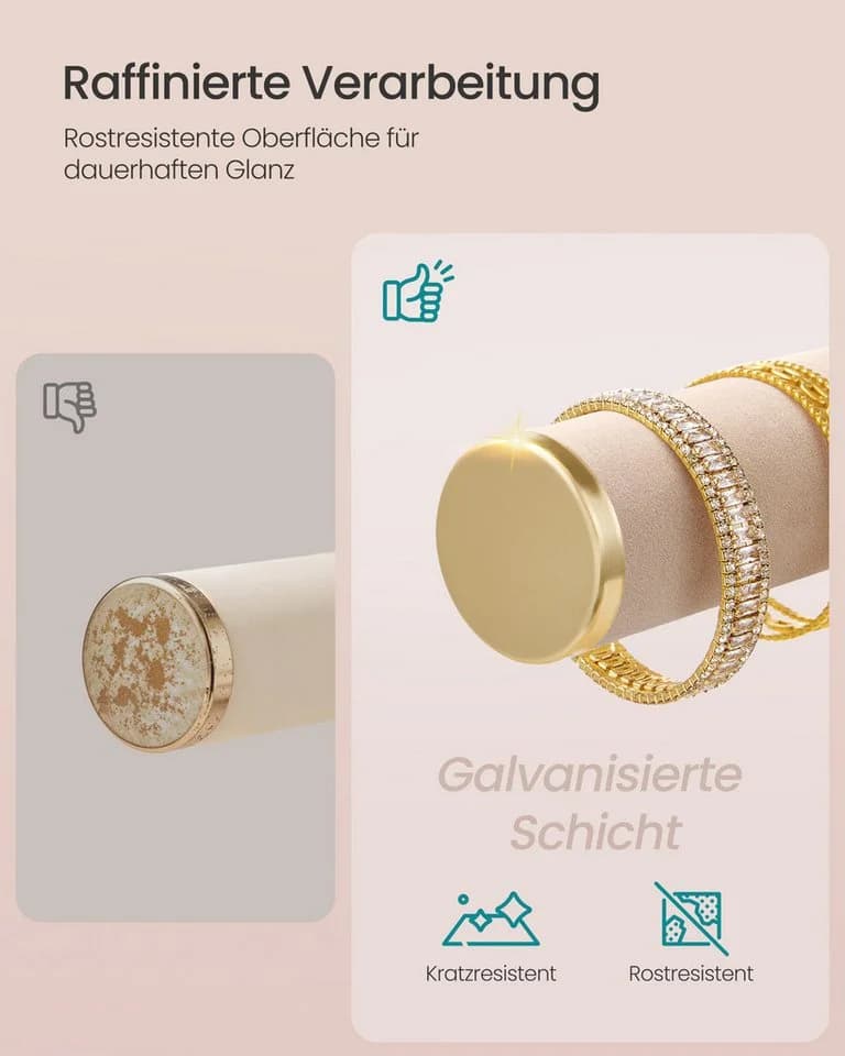 SONGMICS Schmuckständer Gold-Beige mit Samt-Tablett & abnehmbarem Ringhalter - Bild 3