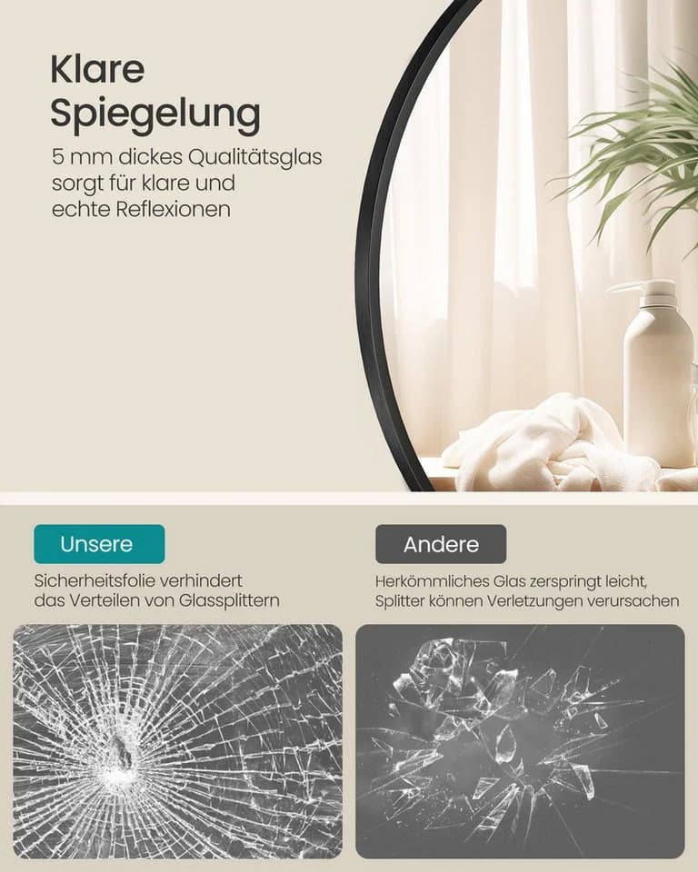 SONGMICS Wandspiegel Rund Schwarz Metallrahmen - Bild 3