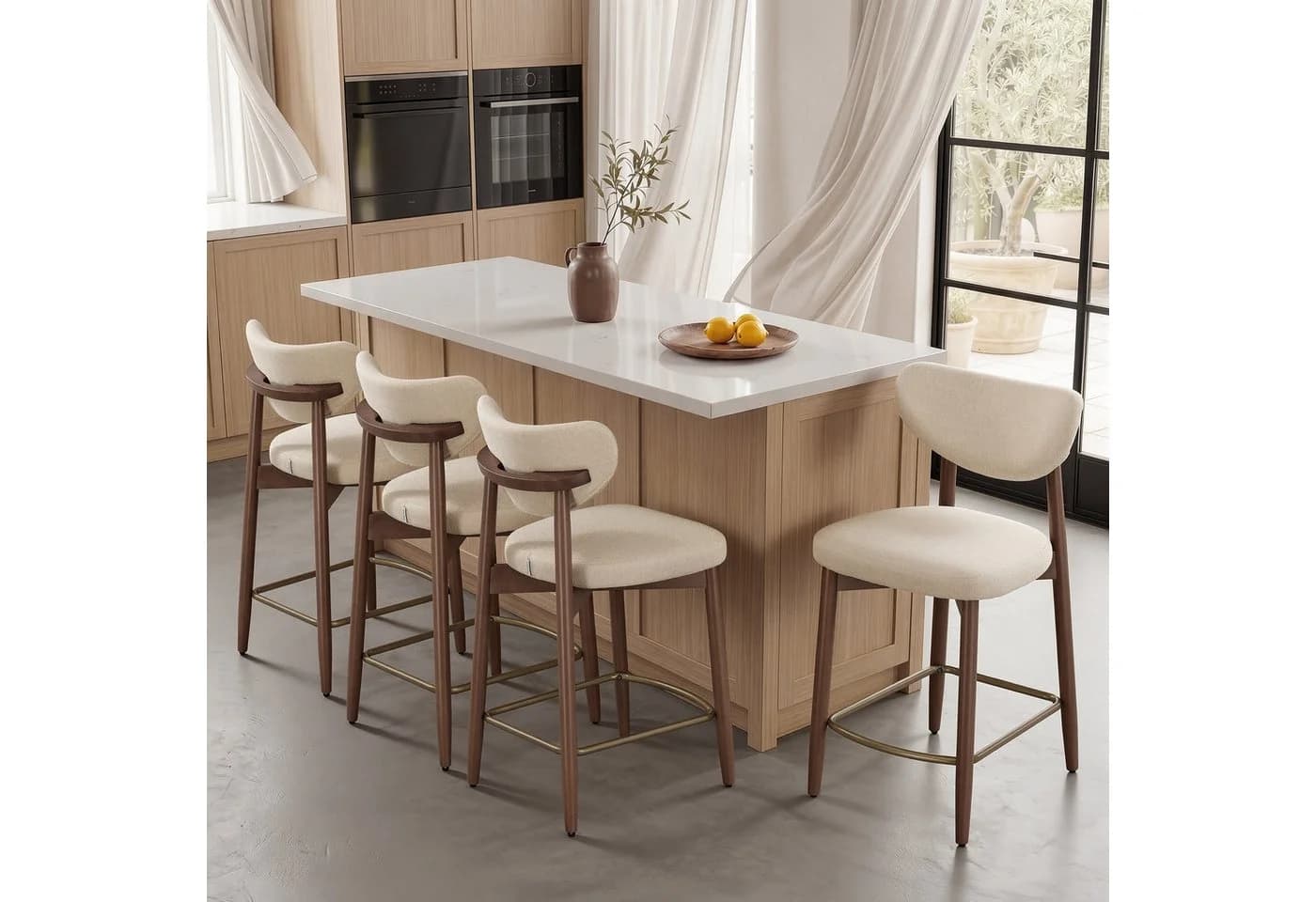 VASAGLE Barhocker 4er Set Hellbeige Mid-Century Massivholz - Bild 2