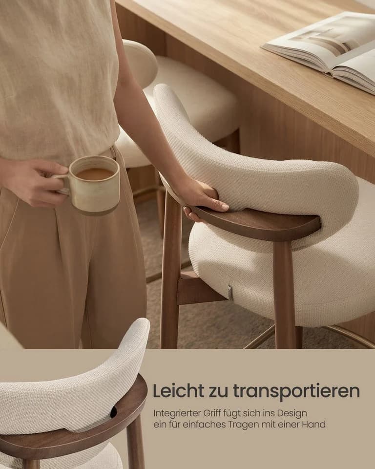VASAGLE Barhocker 4er Set Hellbeige Mid-Century Massivholz - Bild 5