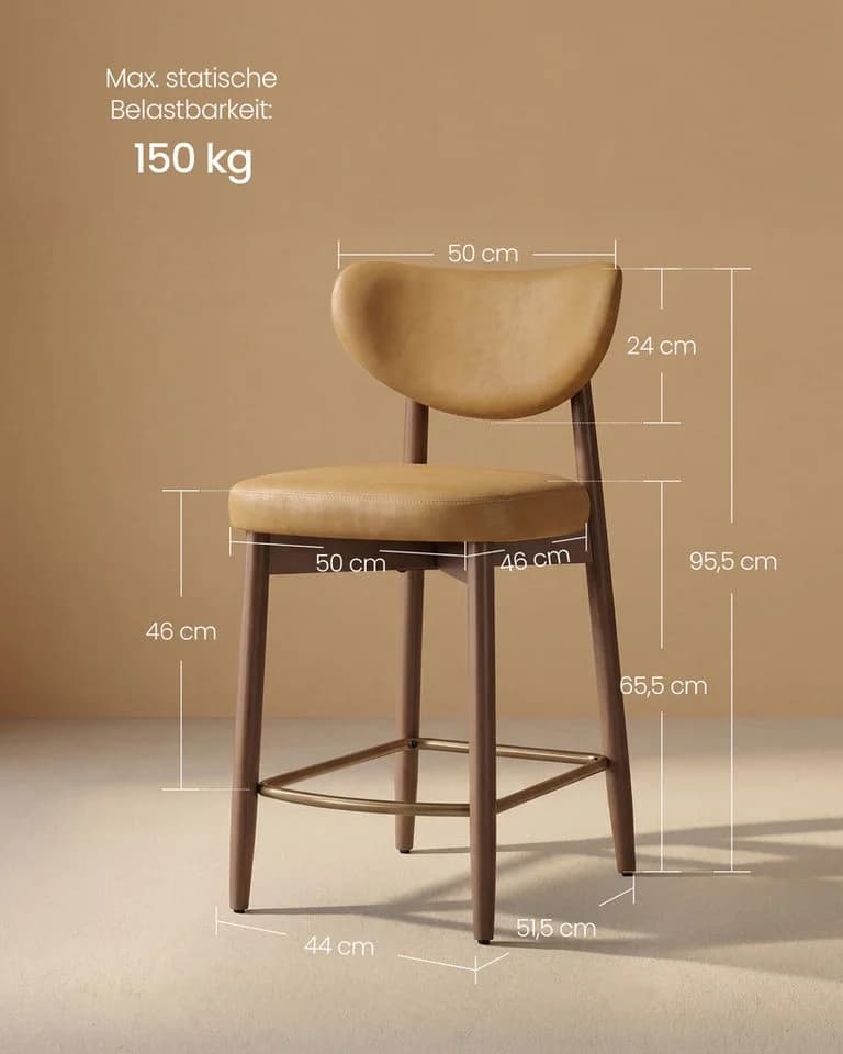 VASAGLE Barhocker 4er Set Massivholzbeine Mid-Century Modern - Bild 5
