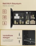 VASAGLE Spiegelschrank mit Beleuchtung und Steckdosenleiste Schwarz Bild 4