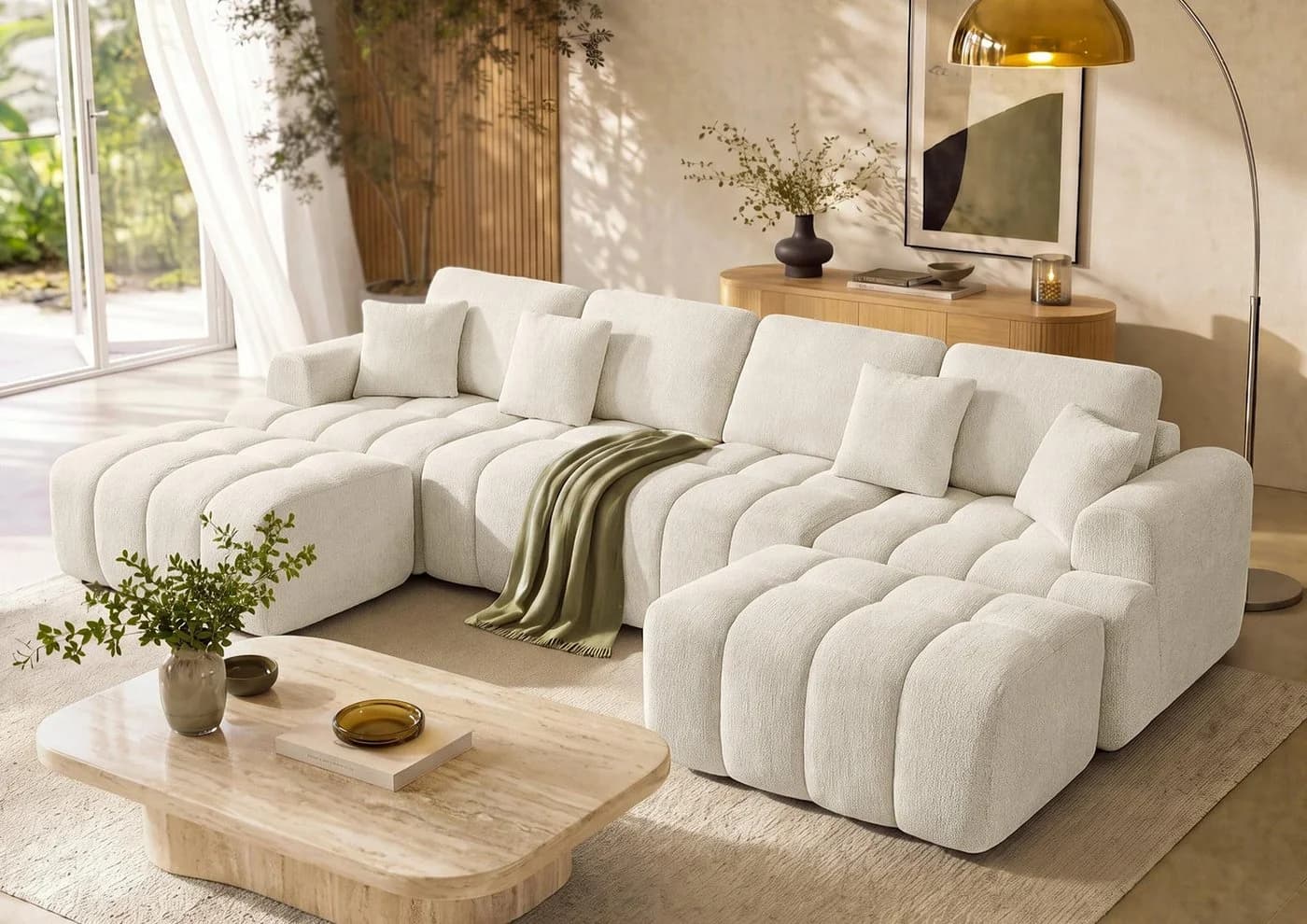 VASAGLE Modulares Sofa U-Form Chenille Weiß 6-Sitzer - Bild 2