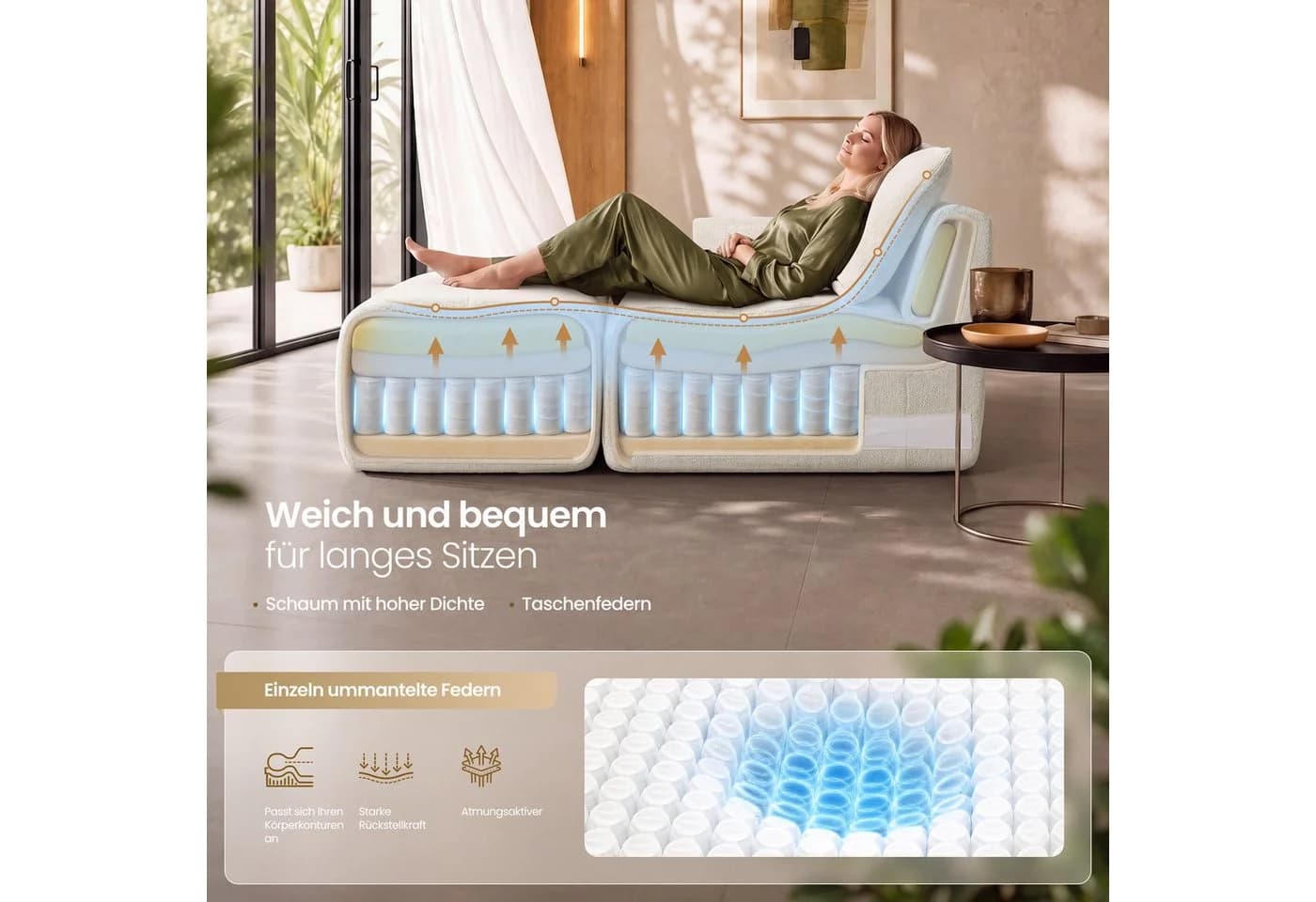 VASAGLE Modulares Sofa U-Form Chenille Weiß 6-Sitzer - Bild 3