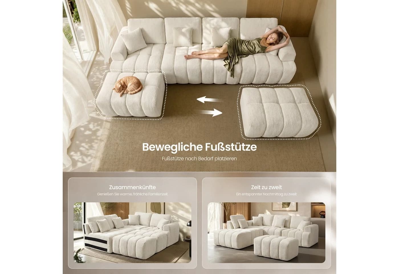 VASAGLE Modulares Sofa U-Form Chenille Weiß 6-Sitzer - Bild 5