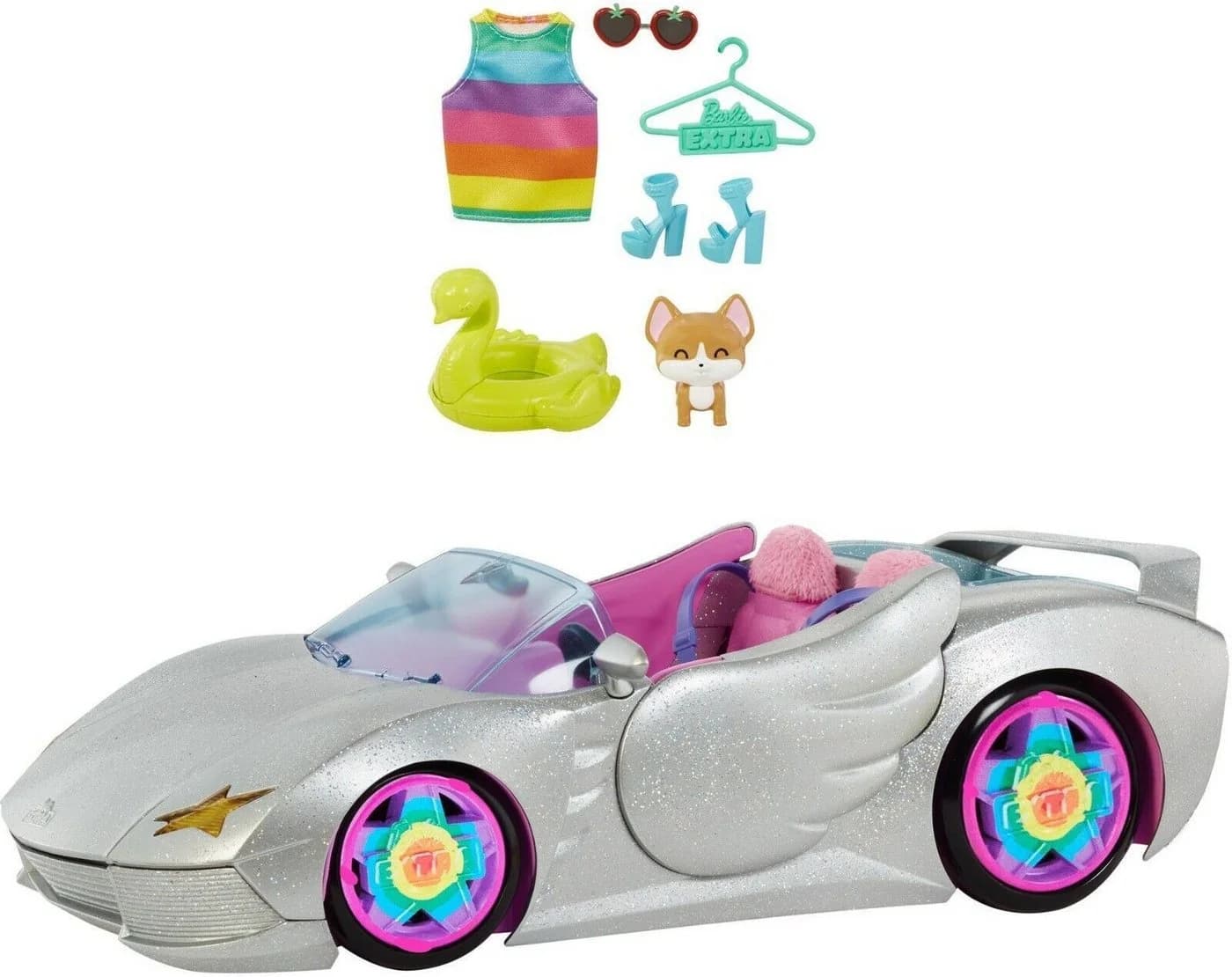 Barbie Spielzeug-Auto Cabrio Glitzerndes Silbernes Auto mit Scherentüren - Bild 2