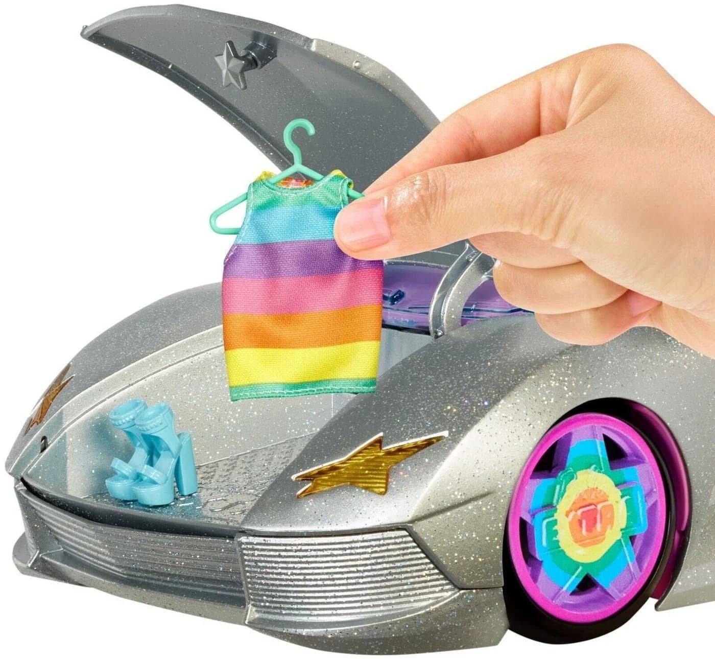 Barbie Spielzeug-Auto Cabrio Glitzerndes Silbernes Auto mit Scherentüren - Bild 4