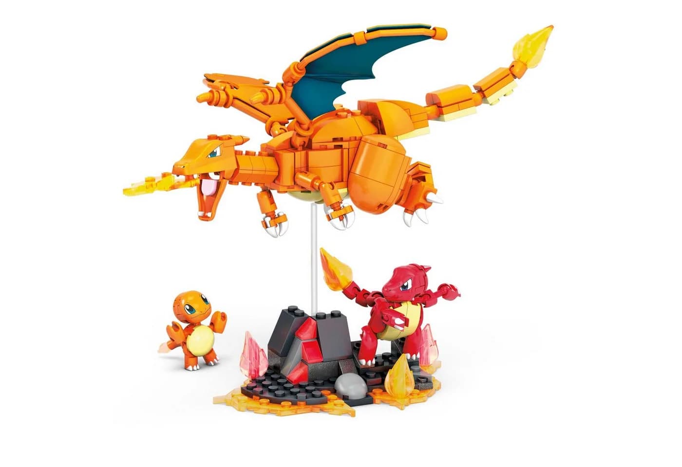 Mattel MEGA Pokémon Bauset Glumanda, Glutexo, Glurak mit beweglichen Gelenken