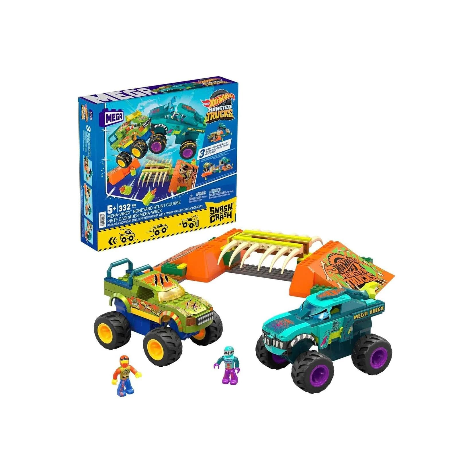 Mattel Hot Wheels Mega Monster Trucks Bauset 332 Teile Crash Wrex