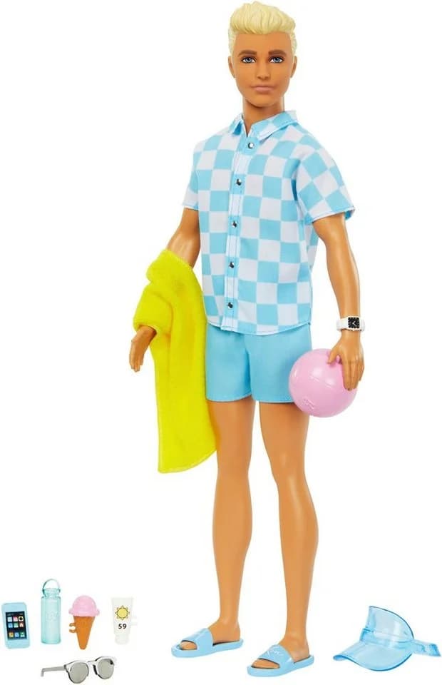 Mattel Barbie Anziehpuppe Blonde Ken mit Badehose und Strand-Accessoires - Bild 2
