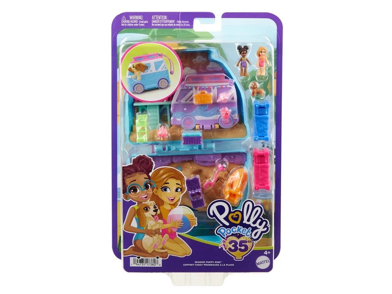 Mattel® Minipuppe Polly Pocket Urlaub am Hundestrand Schatulle