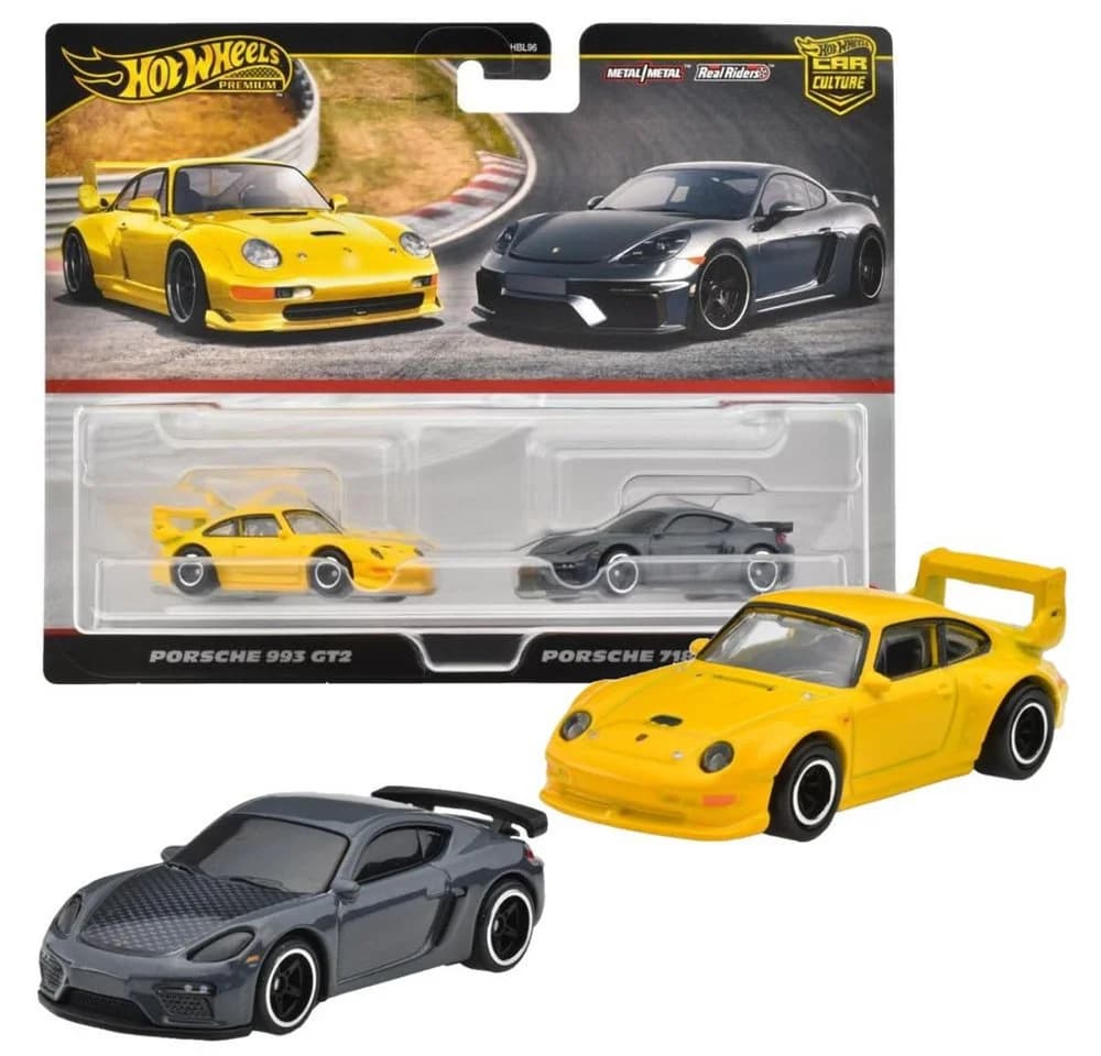 Hot Wheels Porsche 993 GT2 & 718 Cayman GT4 2er Set Premium Fahrzeuge - Bild 2