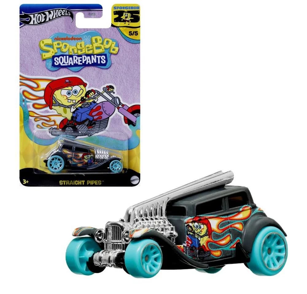 Hot Wheels Spielzeug-Rennwagen Straight Pipes SpongeBob 25 Jahre Metall - Bild 2