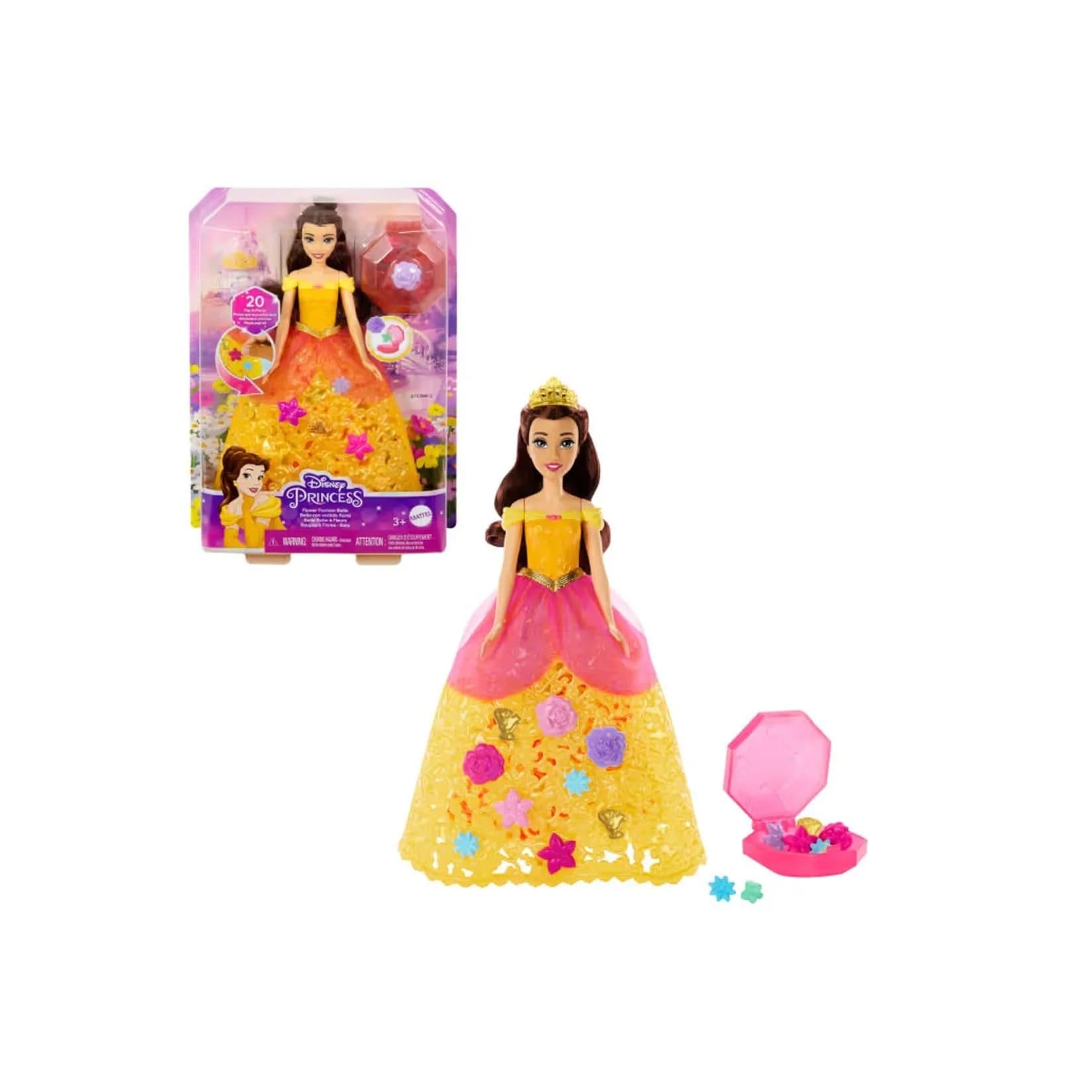 Mattel HWB41 Disney Princess Belle Puppe mit Charms - Flower Fashion