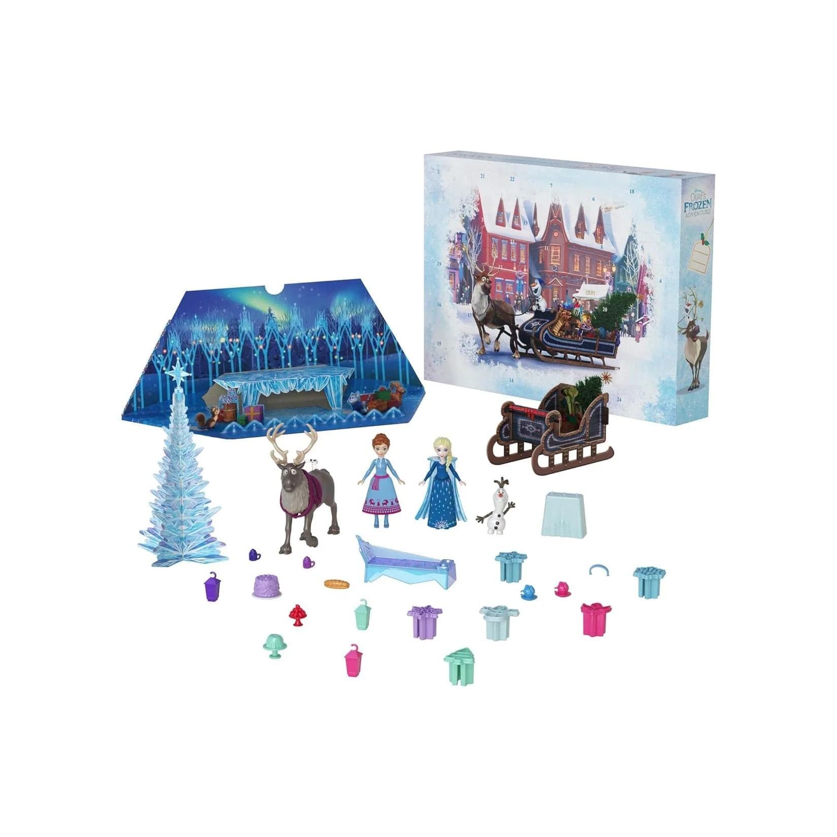Mattel HWX20 Disney Frozen Adventskalender 24 Tage mit Anna & Elsa Puppen