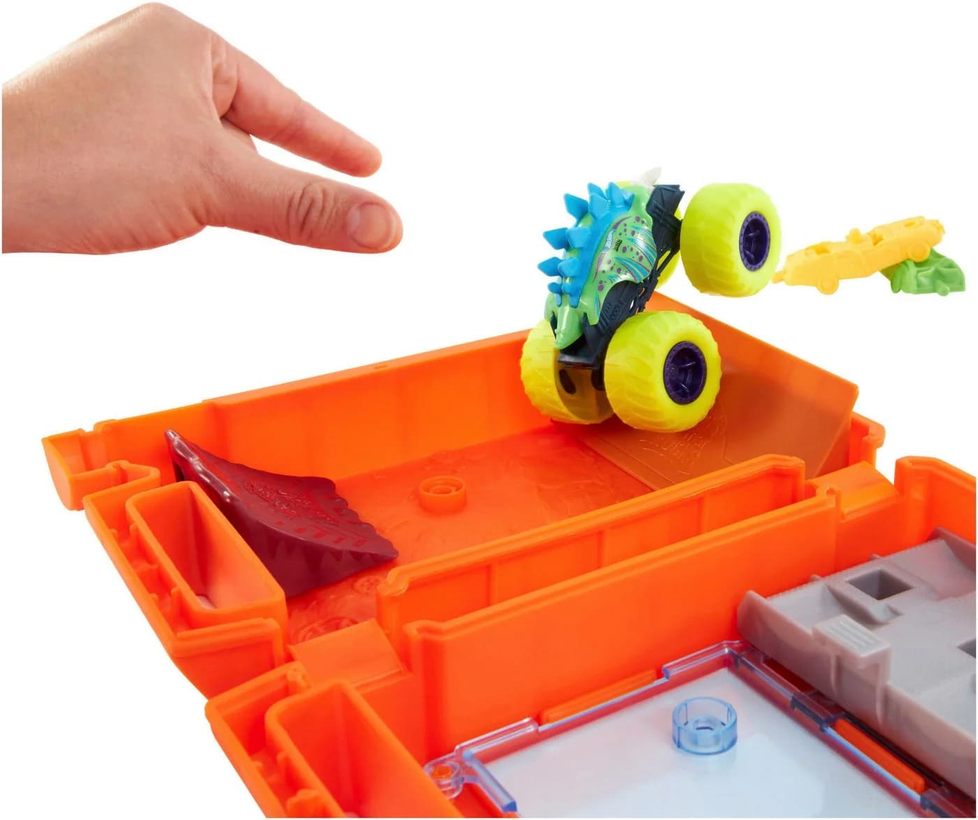 Hot Wheels Monster Trucks Fuel N’ Go-Spielset mit Motosaurus, inkl. 2 zerdrückte Autos - Bild 4