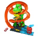 Hot Wheels City T-Rex-Feuerschlacht Autorennbahn mit Dinosaurier Bild 2