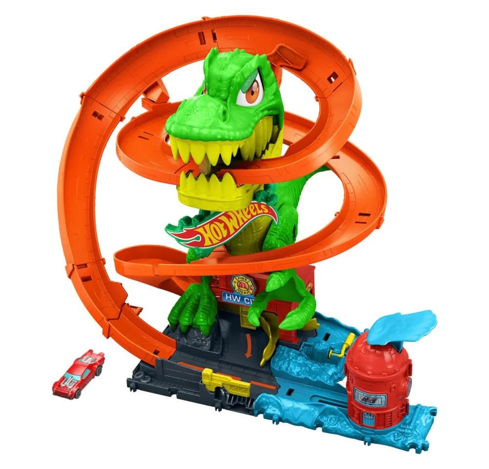 Hot Wheels City T-Rex-Feuerschlacht Autorennbahn mit Dinosaurier - Bild 2