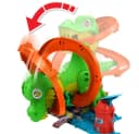 Hot Wheels City T-Rex-Feuerschlacht Autorennbahn mit Dinosaurier Bild 3