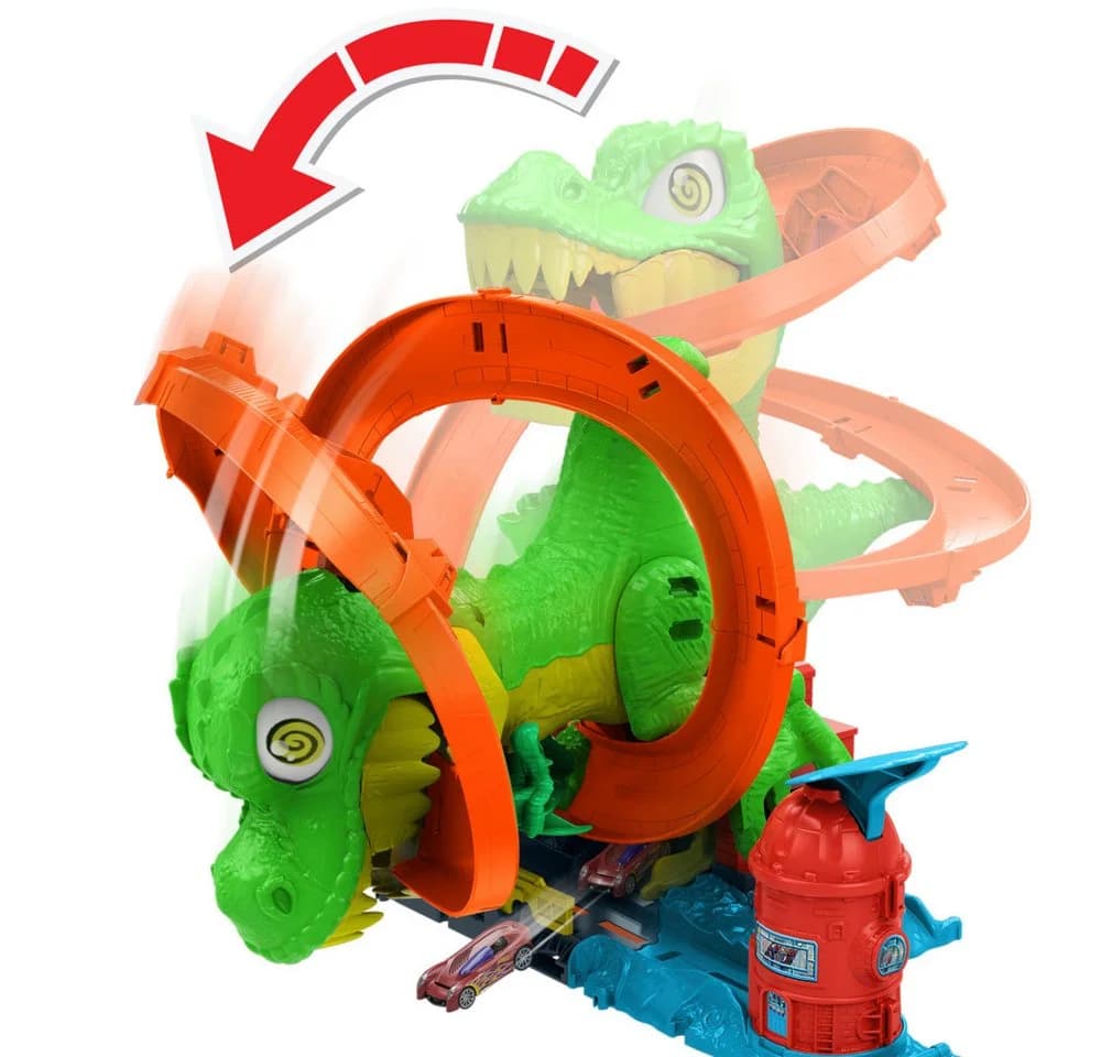 Hot Wheels City T-Rex-Feuerschlacht Autorennbahn mit Dinosaurier - Bild 3