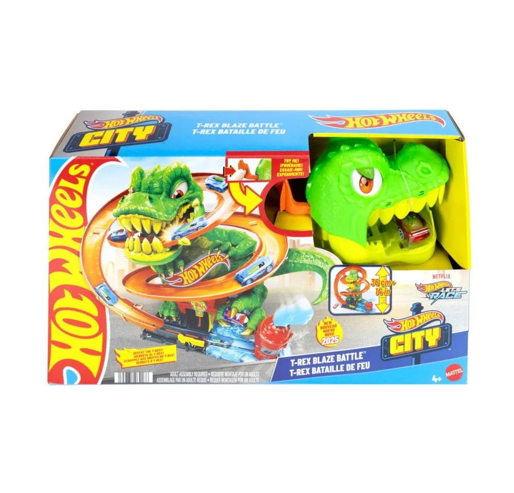 Hot Wheels City T-Rex-Feuerschlacht Autorennbahn mit Dinosaurier - Bild 4