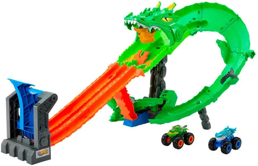 Hot Wheels Monster Trucks Drachenangriff Rennbahn inkl. 2 Trucks - Bild 2