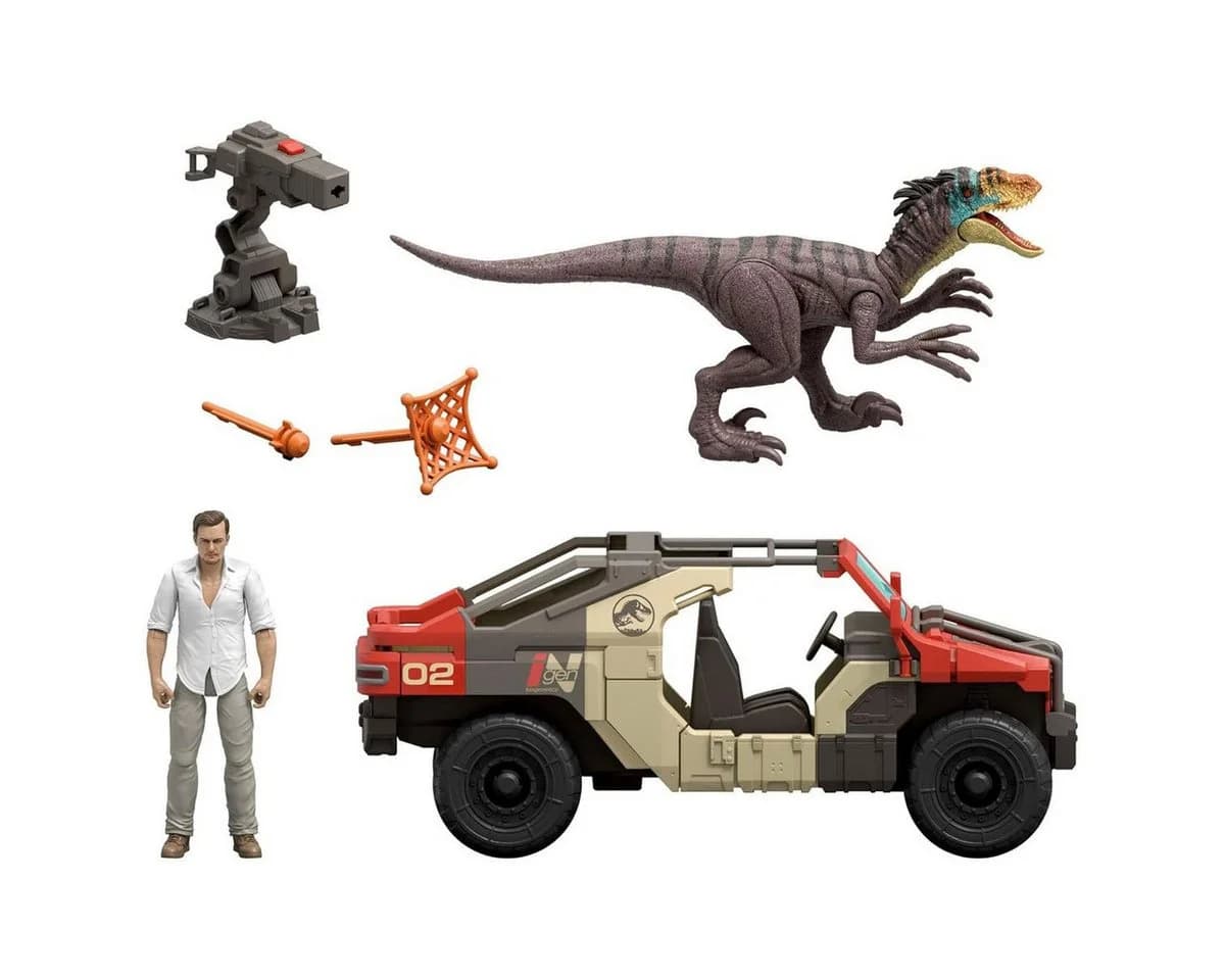 Mattel Jurassic World Launch N Battle Fahrzeugset mit Starter