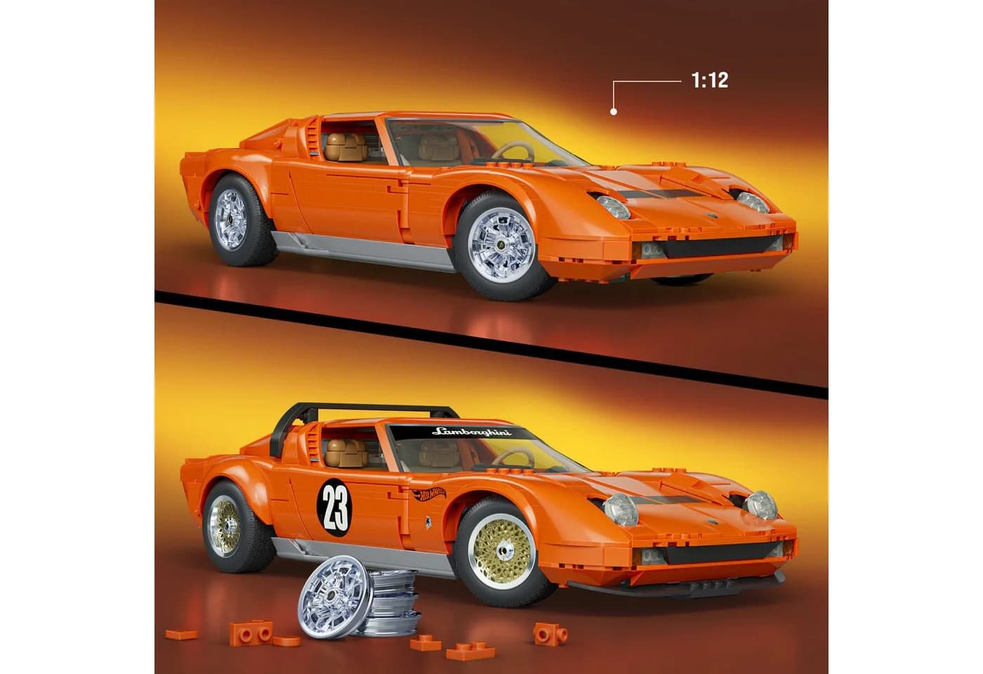 Mattel Brick Shop Hot Wheels Premium Lambo Modellbausatz 1:12 Orange - Bild 3