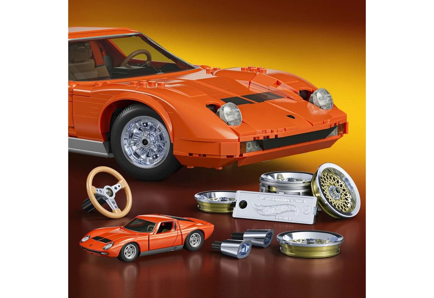 Mattel Brick Shop Hot Wheels Premium Lambo Modellbausatz 1:12 Orange - Bild 5