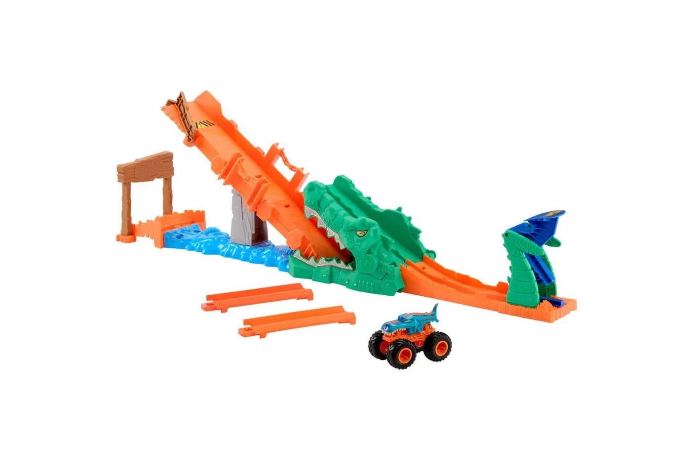 Hot Wheels Autorennbahn Monster Trucks Krokodil Crash Challenge