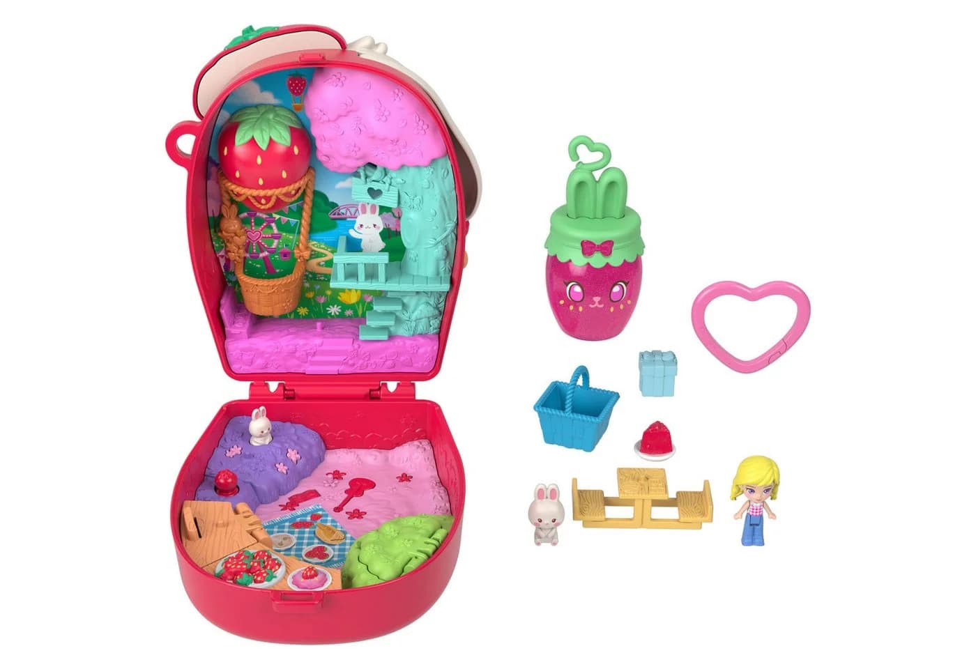 Polly Pocket Spielwelt Erdbeerhäschen Schatulle - Spielset mit Mikropuppe