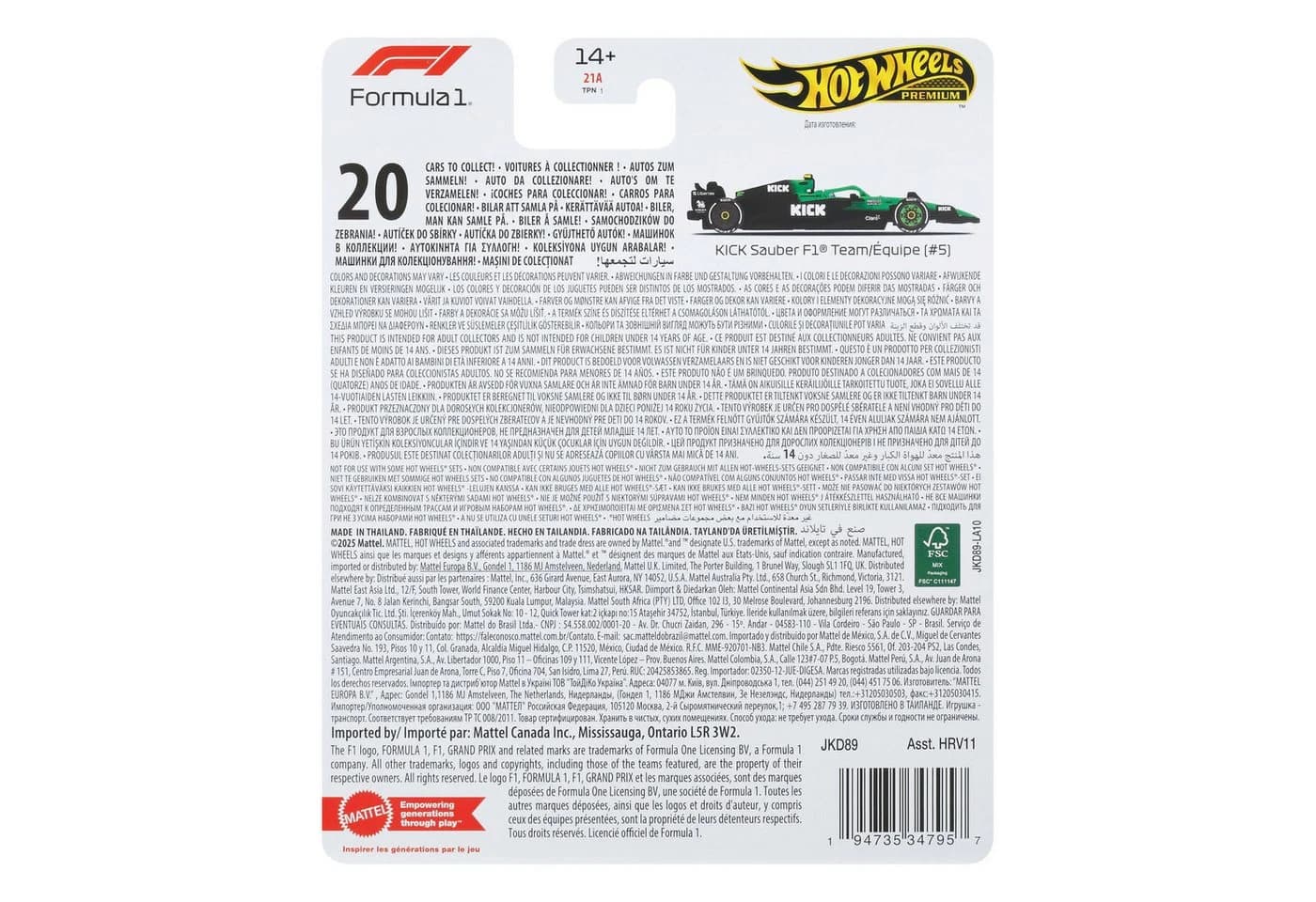 Hot Wheels Premium F1 Team Sauber Driver 2 Metallauto 1:64