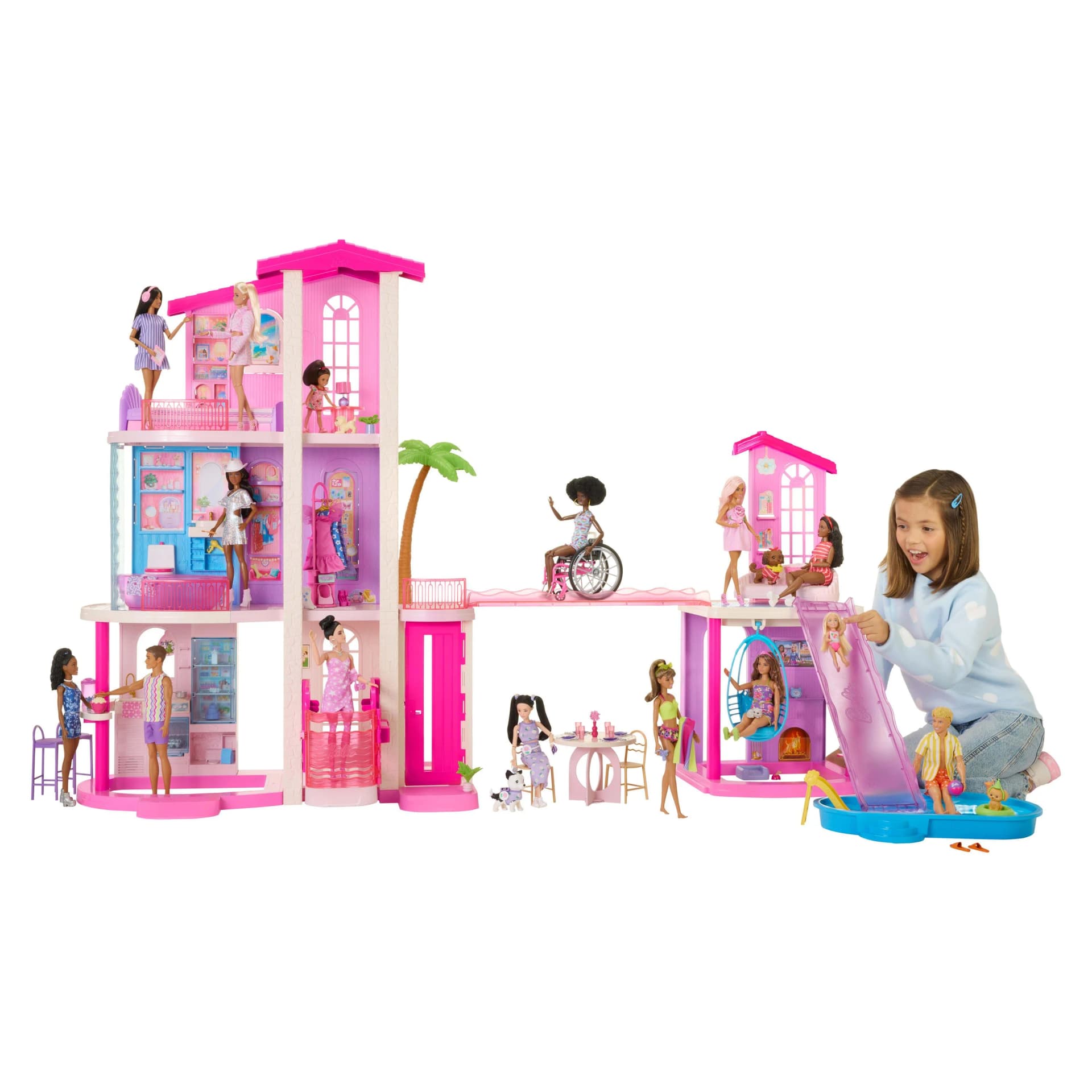 Barbie Traumvilla Puppenhaus 3 Etagen Rosa mit Aufzug & Licht