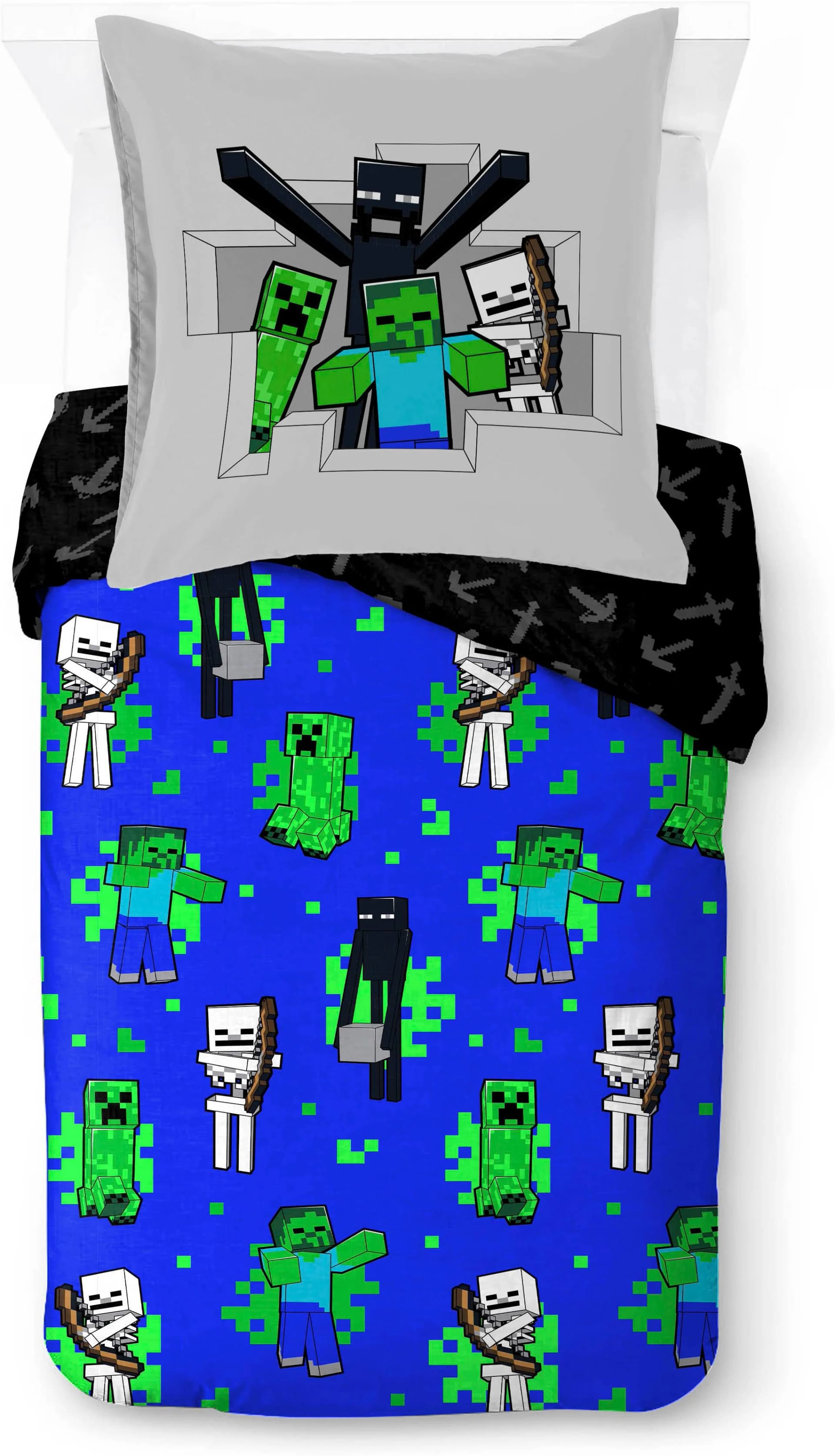 Minecraft Kinderbettwäsche "Fight Back" Blau 135x200 cm mit Kissenbezug