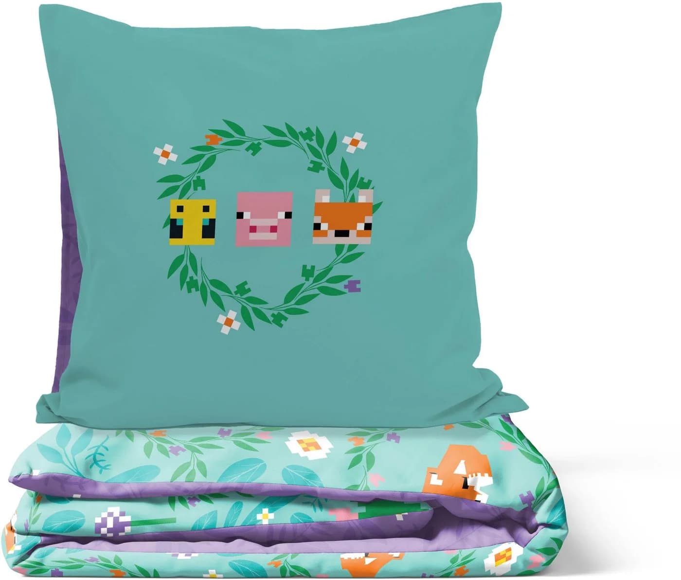 Minecraft Kinderbettwäsche Floral Türkis Wendbar - Bild 3