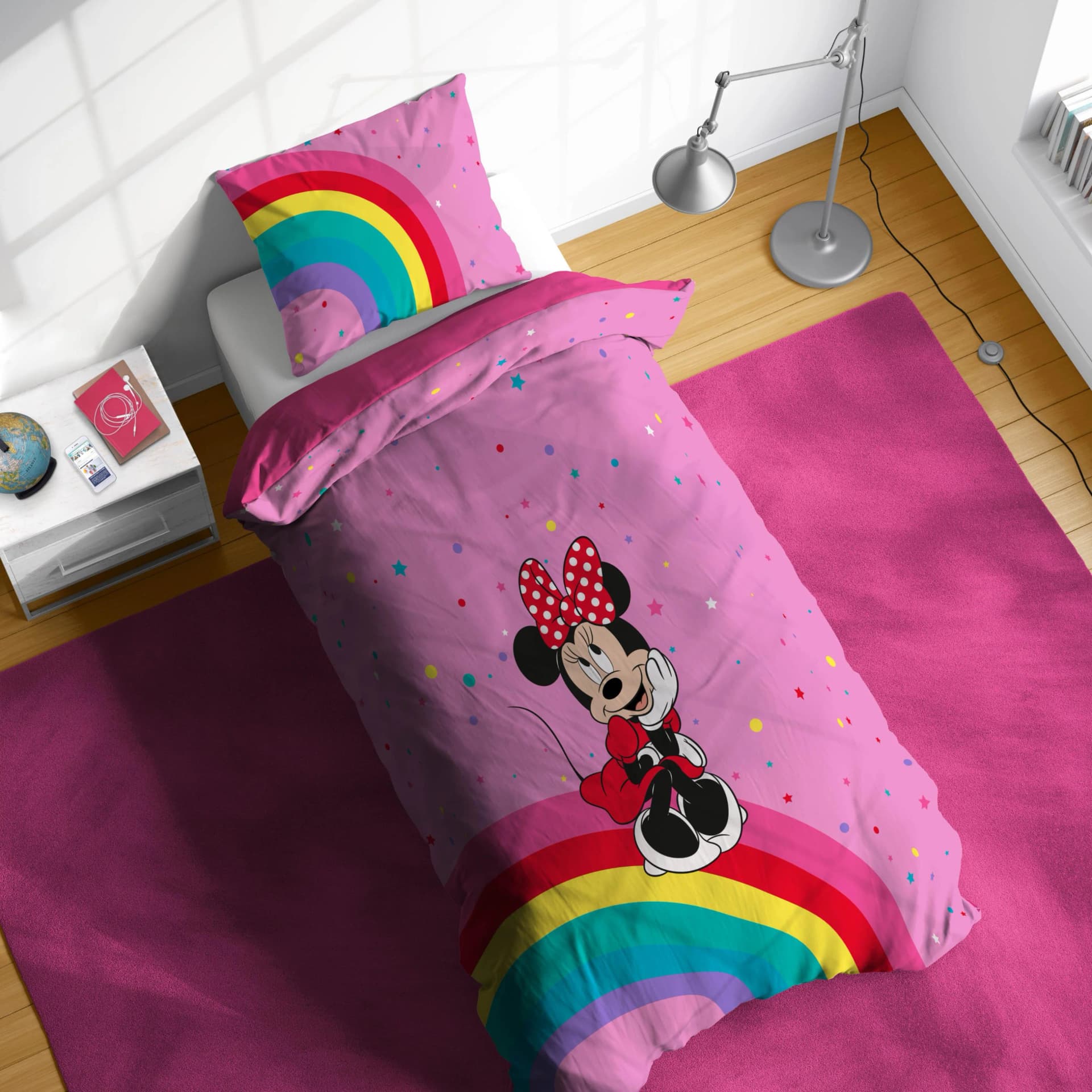Disney Kinderbettwäsche Minnie Mouse Rainbow Rosa Linon