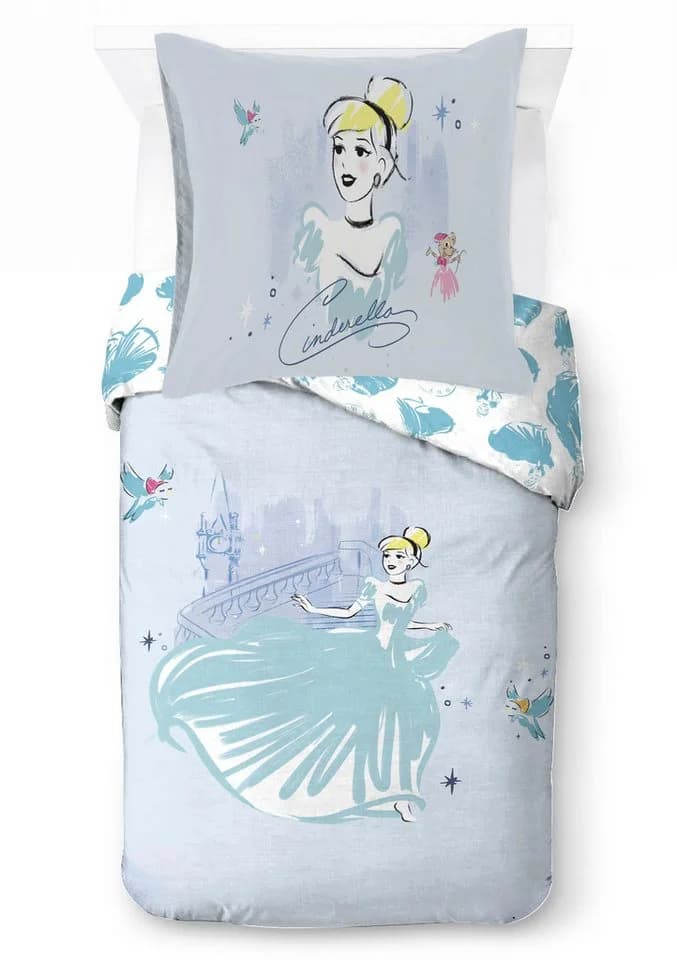 Disney Cinderella Bettwäsche-Set 137x200 cm + Kissenbezug 80x80 cm Blau Floral - Bild 2